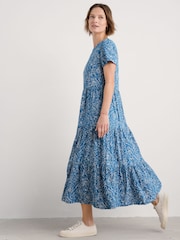 Seasalt Cornwall Blue Tall Line Strokes Short Sleeve 100% Cotton Dress - Image 3 of 5