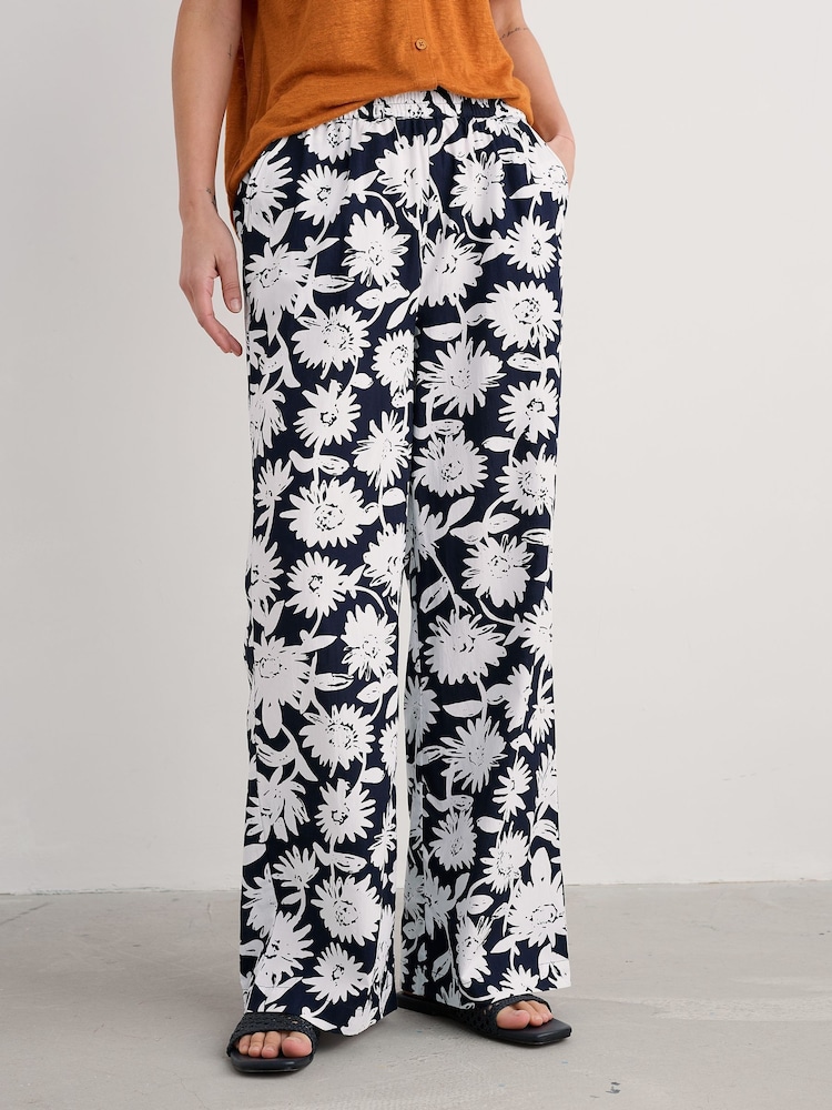 Seasalt Cornwall Blue Poolfield 100% Cotton Printed Trousers - Image 2 of 5