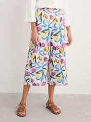 Seasalt Cornwall Black Multi Peaceful Haven 100% Linen Culottes Trousers - Image 1 of 5