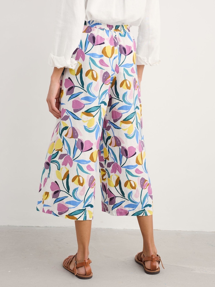 Seasalt Cornwall Black Multi Peaceful Haven 100% Linen Culottes Trousers - Image 2 of 5