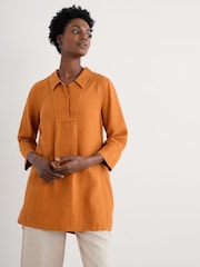 Seasalt Cornwall Yellow Tide Clock 3/4 Sleeve 100% Linen Tunic - Image 1 of 5