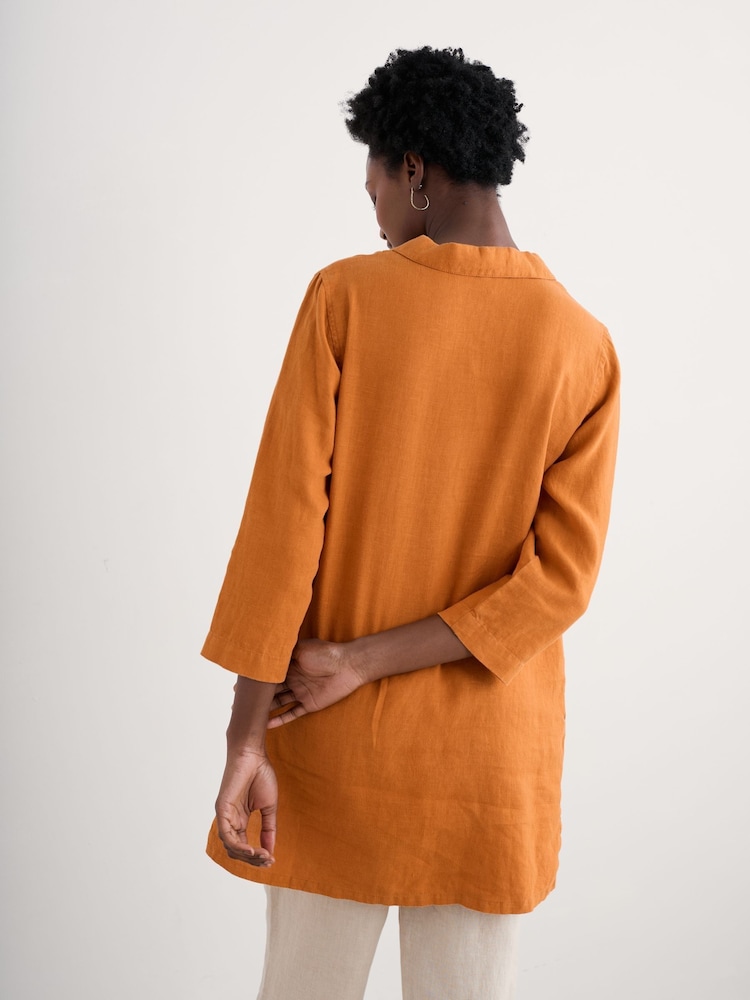 Seasalt Cornwall Yellow Tide Clock 3/4 Sleeve 100% Linen Tunic - Image 2 of 5