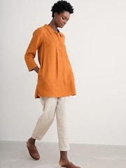 Seasalt Cornwall Yellow Tide Clock 3/4 Sleeve 100% Linen Tunic - Image 3 of 5