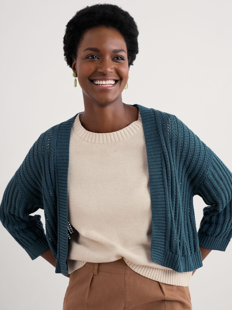 Seasalt Cornwall Green Tinners Way 100% Cotton Knitted Cardigan - Image 1 of 5