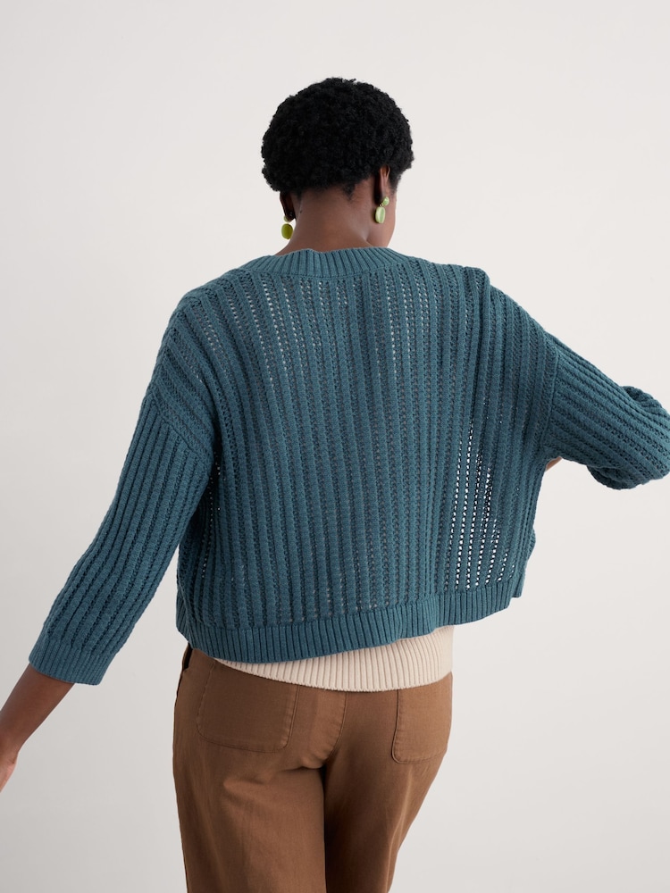 Seasalt Cornwall Green Tinners Way 100% Cotton Knitted Cardigan - Image 2 of 5