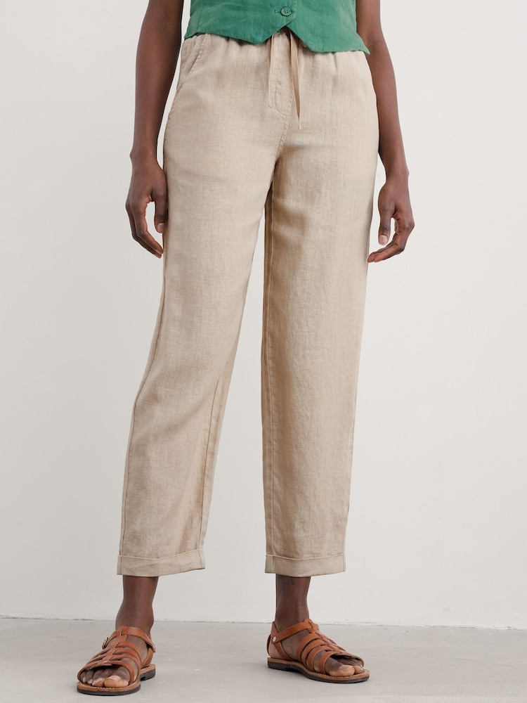 Seasalt Cornwall Natural Dipping Sun 100% Linen Trousers - Image 1 of 5