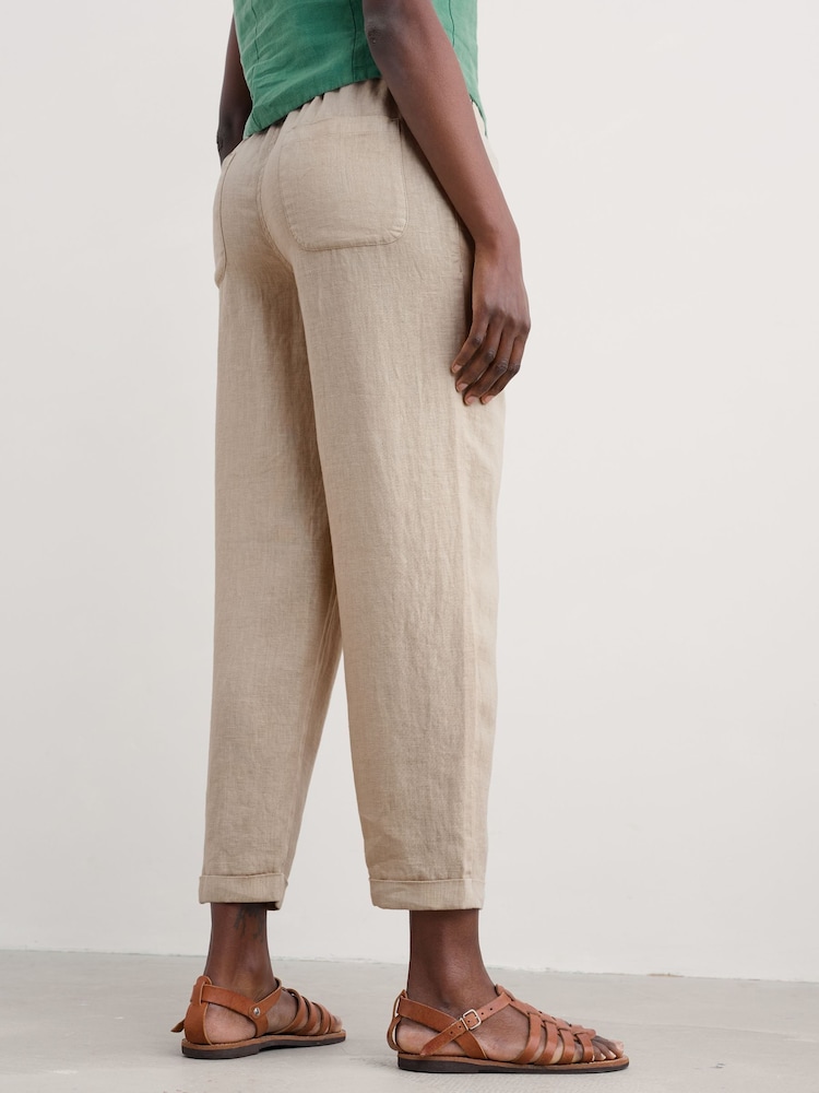 Seasalt Cornwall Natural Dipping Sun 100% Linen Trousers - Image 2 of 5