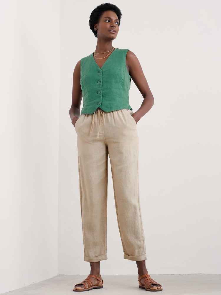 Seasalt Cornwall Natural Dipping Sun 100% Linen Trousers - Image 3 of 5