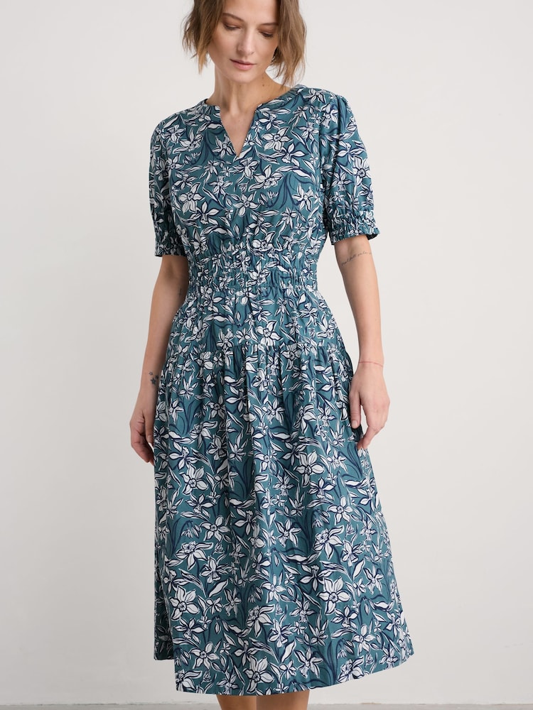 Vert - Robe mi-longue Seasalt Cornwall Edith smockée 100% coton - Image 3 of 5