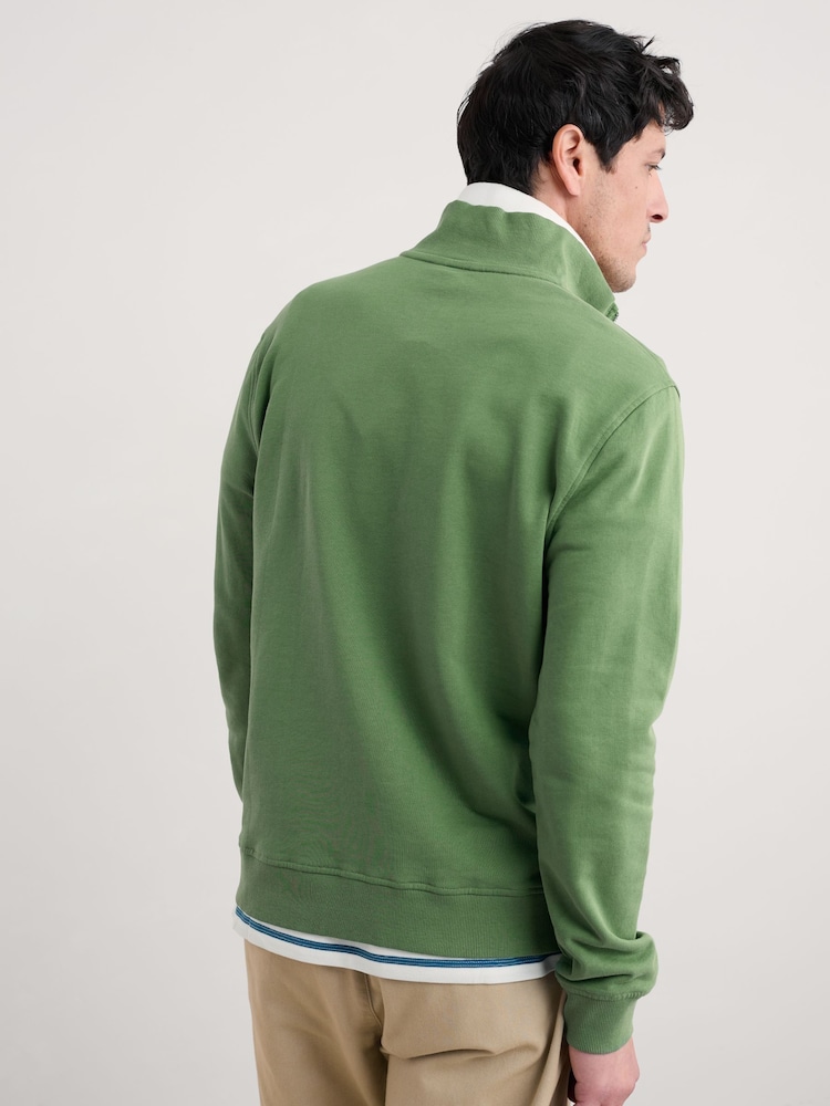 Seasalt Cornwall Green Mens Wood Moss Quarter Zip 100% Cotton Sweatshirt - Image 2 of 5 Seasalt Cornwall Green Mens Wood Moss Quarter Zip 100% Cotton Sweatshirt - Image 2 of 5