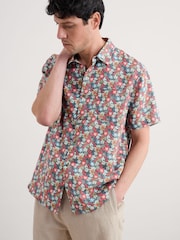 Seasalt Cornwall Blue/Pink Mens Heron Short Sleeve 100% Linen Shirt - Image 1 of 5