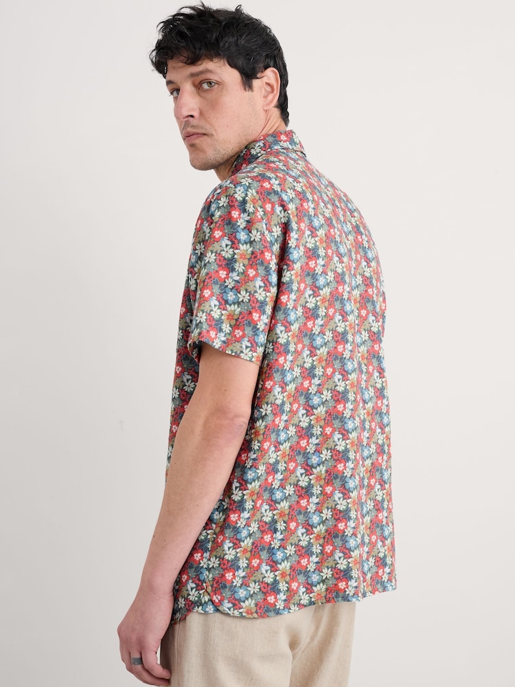 Seasalt Cornwall Blue/Pink Mens Heron Short Sleeve 100% Linen Shirt - Image 2 of 5