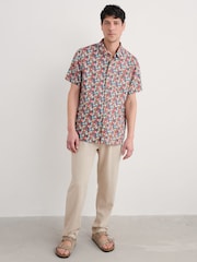 Seasalt Cornwall Blue/Pink Mens Heron Short Sleeve 100% Linen Shirt - Image 3 of 5