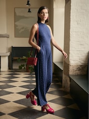 Seasalt Cornwall Blue Belyars Jersey Tie Neck Jumpsuit - Image 1 of 10