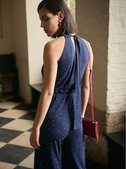 Seasalt Cornwall Blue Belyars Jersey Tie Neck Jumpsuit - Image 2 of 10