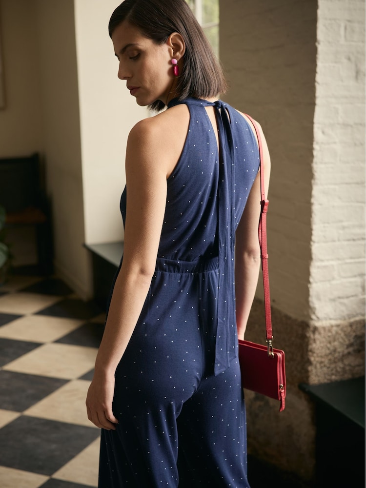 Seasalt Cornwall Blue Belyars Jersey Tie Neck Jumpsuit - Image 2 of 10