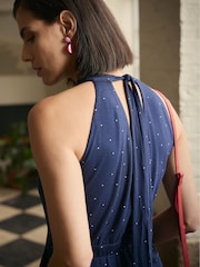 Seasalt Cornwall Blue Belyars Jersey Tie Neck Jumpsuit - Image 3 of 10