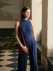 Seasalt Cornwall Blue Belyars Jersey Tie Neck Jumpsuit - Image 4 of 10