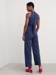 Seasalt Cornwall Blue Belyars Jersey Tie Neck Jumpsuit - Image 7 of 10