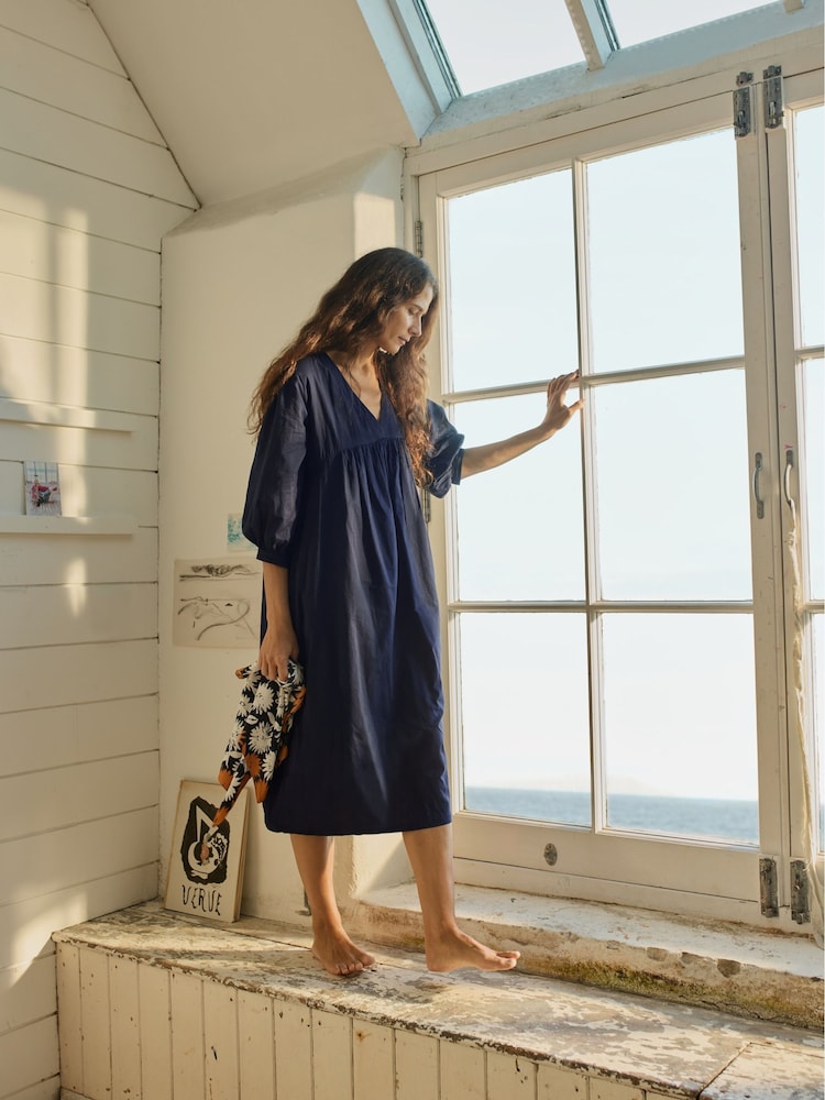 Seasalt Cornwall Light Blue Earth Colours Kaftan 100% Cotton Dress - Image 1 of 7