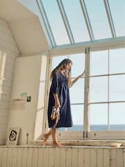 Seasalt Cornwall Light Blue Earth Colours Kaftan 100% Cotton Dress - Image 2 of 7