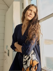 Seasalt Cornwall Light Blue Earth Colours Kaftan 100% Cotton Dress - Image 3 of 7