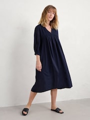 Seasalt Cornwall Light Blue Earth Colours Kaftan 100% Cotton Dress - Image 6 of 7