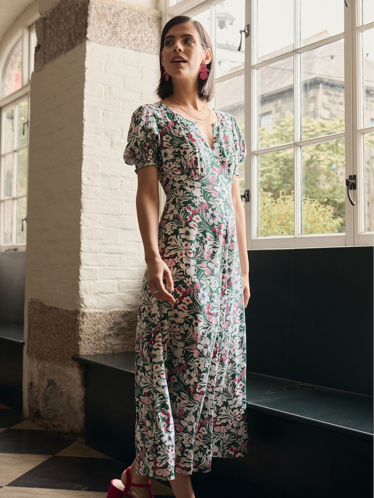 Seasalt Cornwall Green Marsh Short Sleeve Empire Line Dress - Image 1 of 8