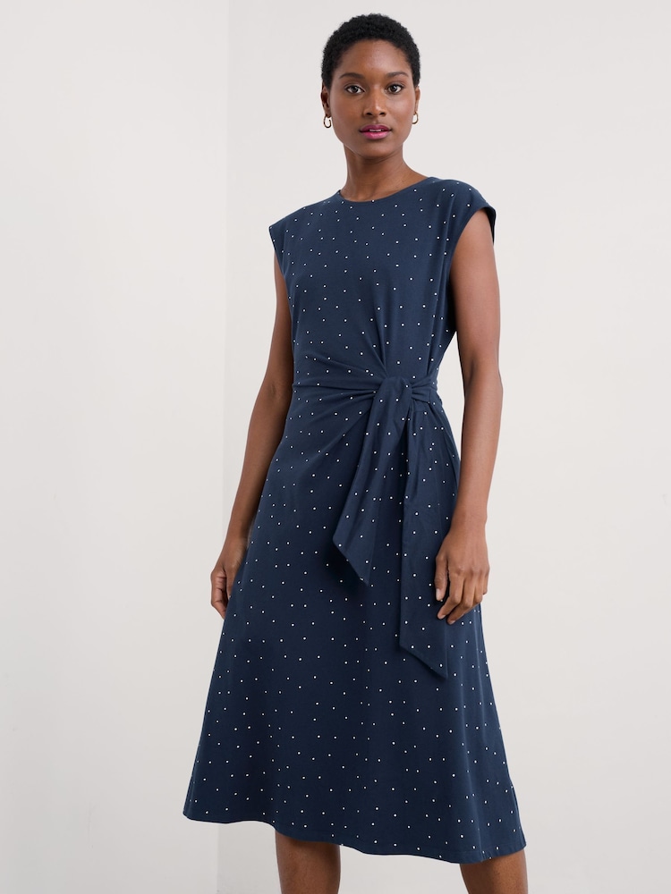 Seasalt Cornwall Blue Fettling Jersey Tie Detail Midi Dress - Image 1 of 6