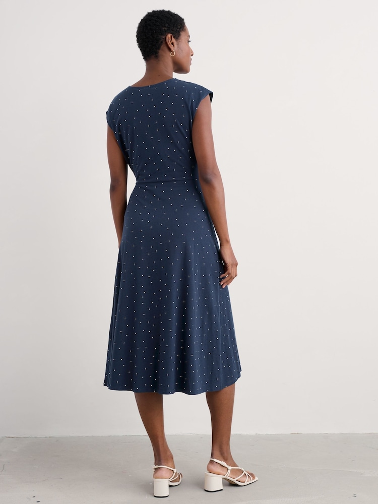 Seasalt Cornwall Blue Fettling Jersey Tie Detail Midi Dress - Image 2 of 6