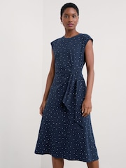 Seasalt Cornwall Blue Fettling Jersey Tie Detail Midi Dress - Image 3 of 6