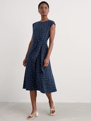 Seasalt Cornwall Blue Fettling Jersey Tie Detail Midi Dress - Image 4 of 6