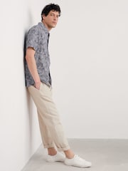 Seasalt Cornwall Blue Mens Blue Heron Short Sleeve 100% Linen Shirt - Image 1 of 5