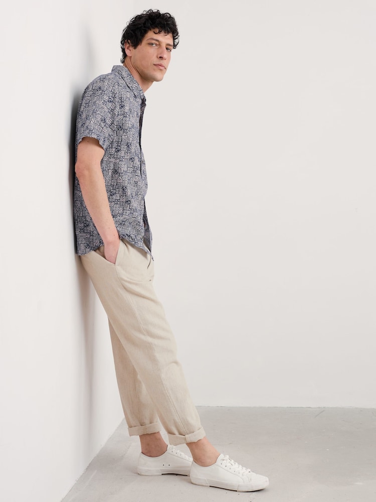 Seasalt Cornwall Blue Mens Blue Heron Short Sleeve 100% Linen Shirt - Image 1 of 5
