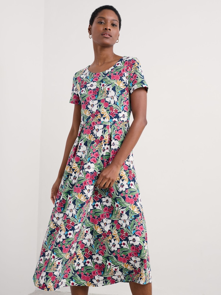 Seasalt Cornwall Black Multi Veronica Short Sleeve Jersey Midi Dress - Image 1 of 5