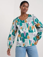 Seasalt Cornwall Teal Quill 100% Cotton Top - Imagen 1 de 5