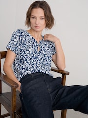Seasalt Cornwall Blue Barnoon Jersey Printed Short-Sleeve Blouses - Image 1 of 5