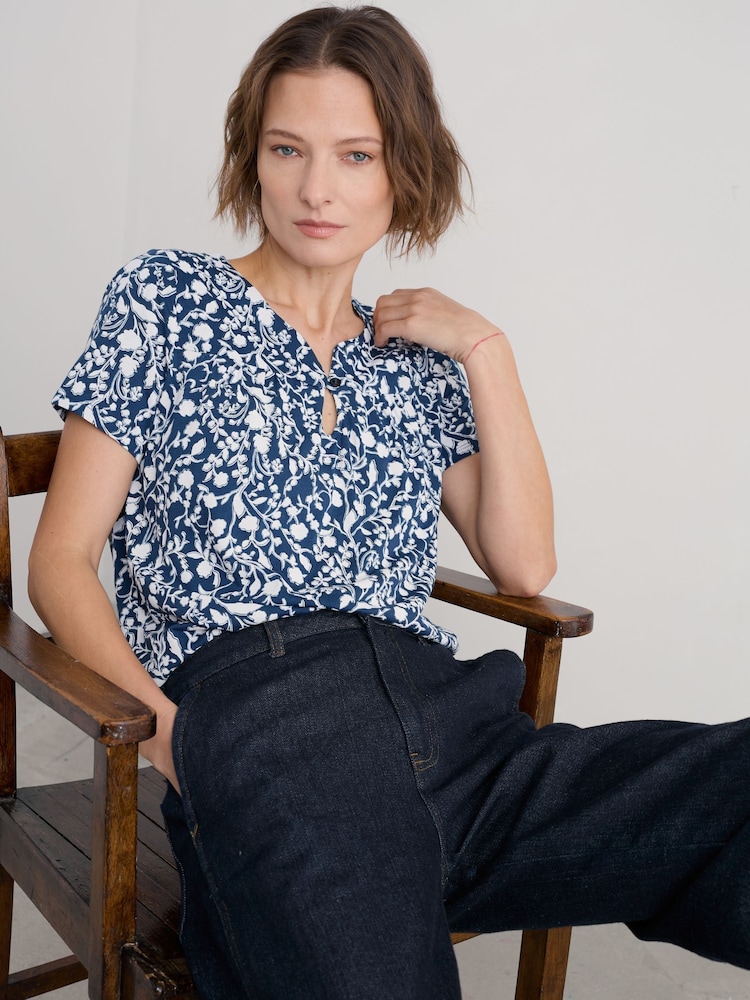 Seasalt Cornwall Blue Barnoon Jersey Printed Short-Sleeve Blouses - Image 1 of 5