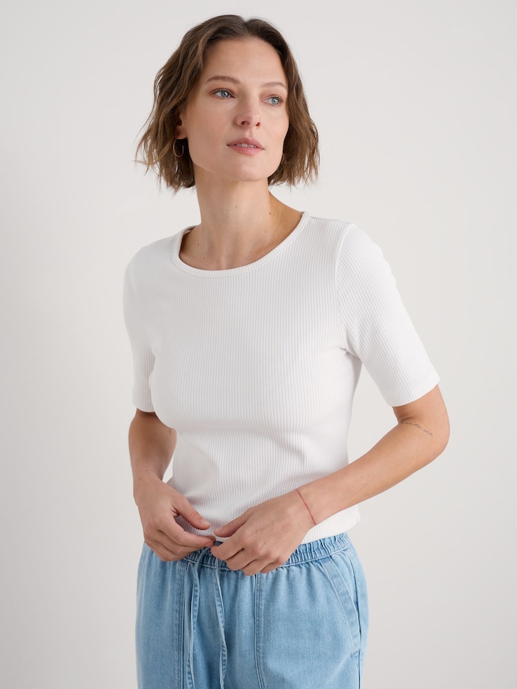 Seasalt Cornwall White Gorse Lane Rib T-Shirt - Image 1 of 5