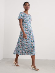 Seasalt Cornwall Blue Petite Rosalind Satin Midi Dress - Image 1 of 5