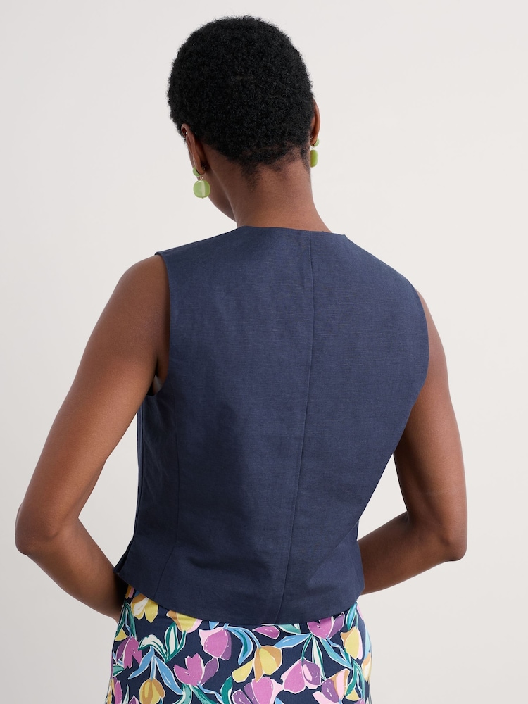 Seasalt Cornwall Blue Erica Linen Blend Waistcoat - Image 2 of 5