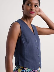 Seasalt Cornwall Blue Erica Linen Blend Waistcoat - Image 3 of 5