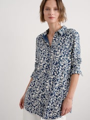 Azul - Seasalt Cornwall Dove Plant Jersey Button Through Shirt - Imagen 1 de 5