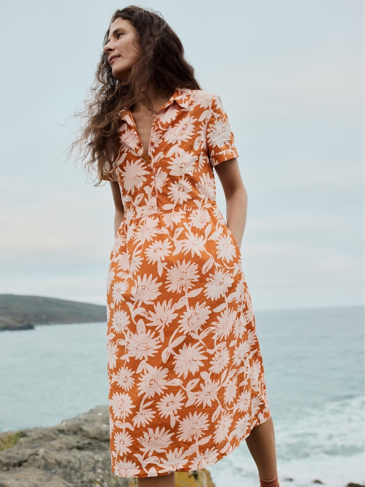 Seasalt Cornwall Orange 100% Cotton Fleet Checked Midi Dress - Image 1 of 4