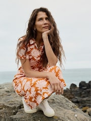 Seasalt Cornwall Orange 100% Cotton Fleet Checked Midi Dress - Image 3 of 4