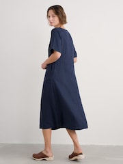 Seasalt Cornwall Blue Petite Grass Wave 100% Linen Midi Dress - Image 2 of 5