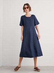 Seasalt Cornwall Blue Petite Grass Wave 100% Linen Midi Dress - Image 3 of 5