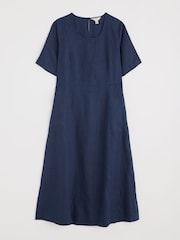 Seasalt Cornwall Blue Petite Grass Wave 100% Linen Midi Dress - Image 4 of 5