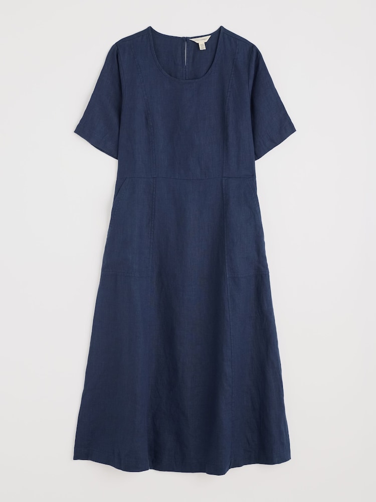 Seasalt Cornwall Blue Petite Grass Wave 100% Linen Midi Dress - Image 4 of 5