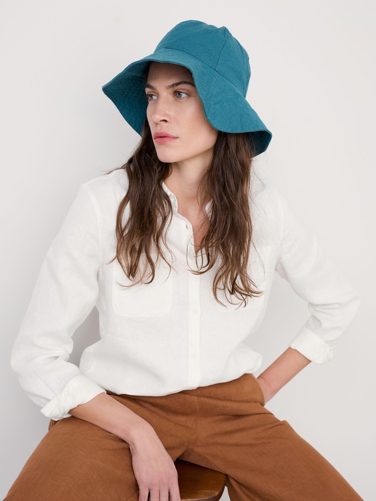 Seasalt Cornwall Teal Blue Celia Cotton Sun Hat - Image 2 of 4